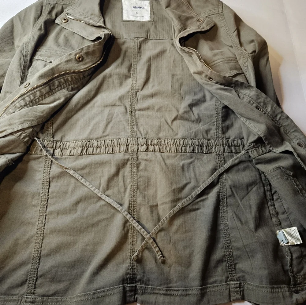 Utility Jacket Army Green SMALL Zip Up Snap Button - Picture 9 of 9